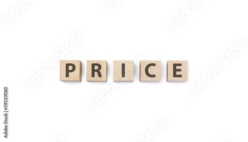 price word on wooden cubes on a white background