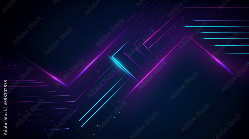 Abstract blue arrow glowing with lighting and line grid on blue ...