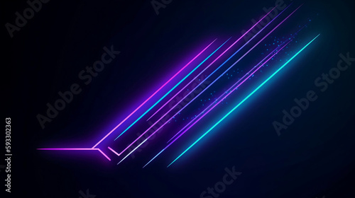Abstract blue arrow glowing with lighting and line grid on blue background technology hi-tech concept. Generative ai.