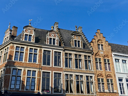 Bruges, April 2023: Magnificent facades of the buildings of Bruges, the Venice of the North © Dimitri