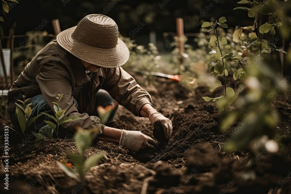 Working at the community garden, ecofriendly lifestyle, generative ai