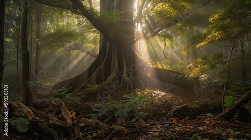 Old beautiful forest with s...