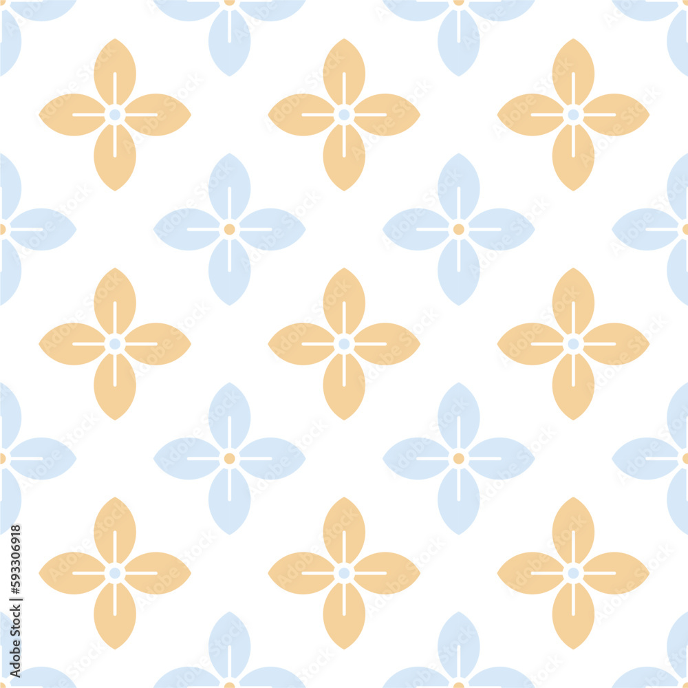 A seamless pattern with blue and yellow flowers on a white background A seamless pattern with blue and yellow flowers on a white background