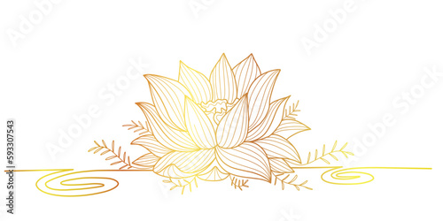 Golden Lotus flower line art vector illustration, vesak day vector illustration