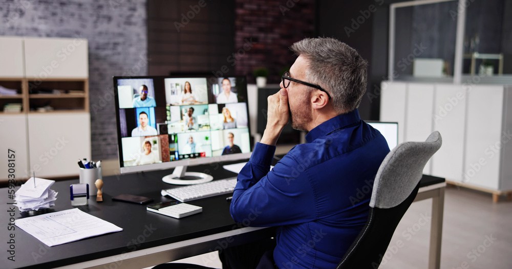 Bored Employee In Video Conference Training Bored Employee In Video Conference Training