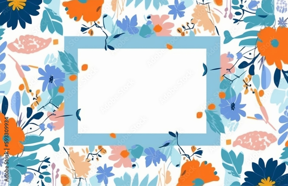 Fototapeta premium Frame with flowers and leaves. Floral background. Hand drawn Illustration. Generative Ai