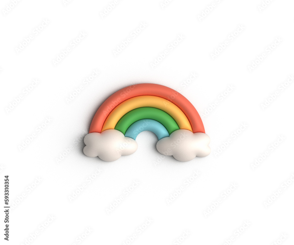 3D cute rainbow in the clouds vector illustration isolated on white background.
