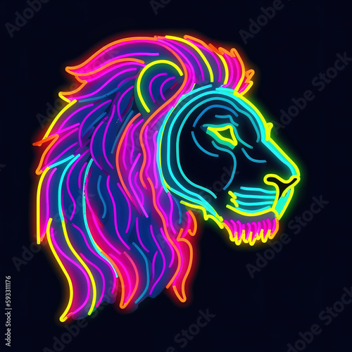 lion made of lava, water liquid, neon