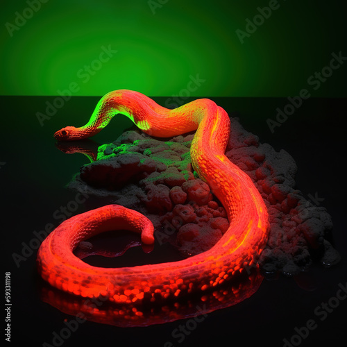 snake made of lava, water liquid, neon