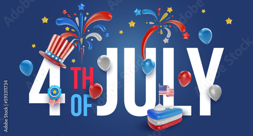4th of July background template. usa independence day minimal concept design. Celebration vector illustration for banner, poster, card in 3d realistic style. Bright festive composition