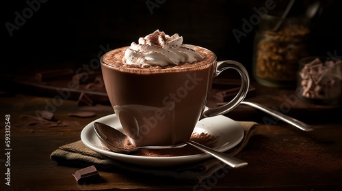 Fotografia, Obraz Hot chocolate - A hot drink made with cocoa powder, milk, and sugar, often toppe