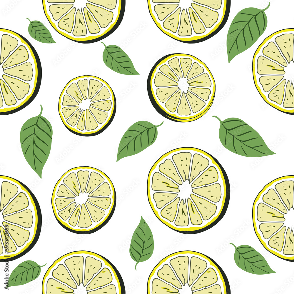 Vintage Half Drop Seamless Lemon and Leaves Pattern