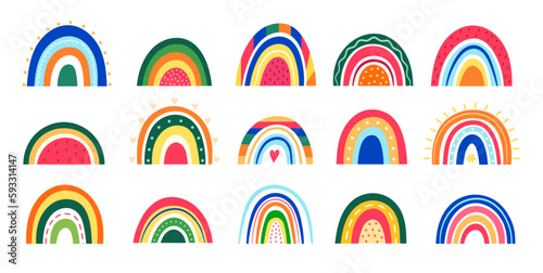 Colorful exotic summer rainbows on a white background. Vector tropical illustration