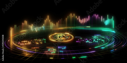 Bitcoin Digital Currency Illustration with Glowing Effect - Stock and Global Finance Concept