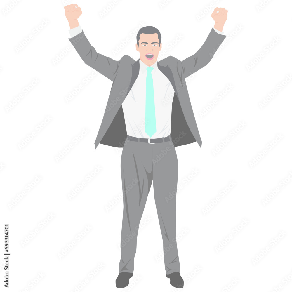 happy young business man smile and rise hand successful gesture vector illustration