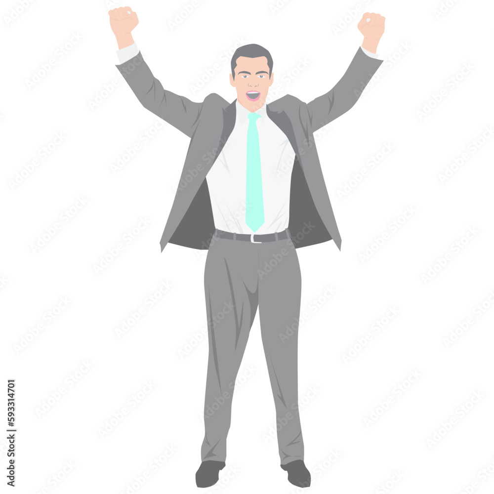 happy young business man smile and rise hand successful gesture vector illustration happy young business man smile and rise hand successful gesture vector illustration