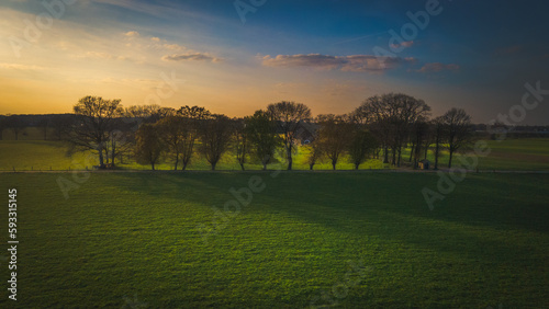 sunset over Dutch fields, drone shot