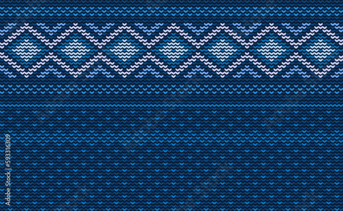 Sweater knitting pattern, Vector ethnic embroidery Boho background, Knitted diagonal oriental style, Blue pattern template decorative, Design for textile, fabric, curtain, rug, aprons