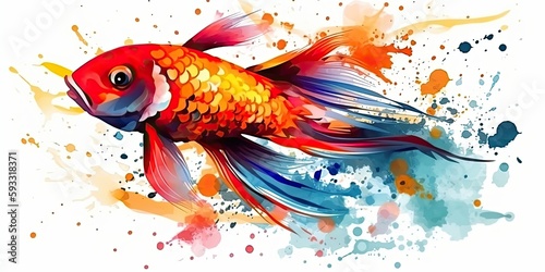 Colorful koi fish watercolor painting, generative ai