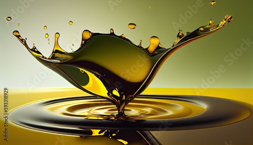 splaash of olive oil on dark bakground, ai generated photo