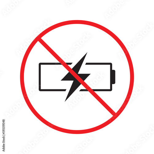 Forbidden charging vector icon. No charge vector flat sign design. Prohibited high voltage icon. Warning, caution, attention, restriction, label ban danger. No electricity battery symbol pictogram