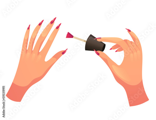 Hand nail manicure woman varnish polish concept. Vector cartoon graphic design element illustration