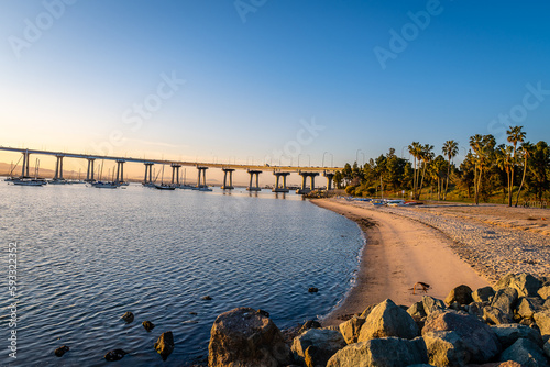 Sunrise and the San Diego skyline from Coronado Island