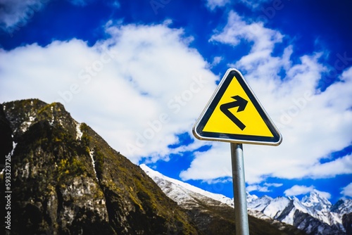 Traffic sign on the high mountain road