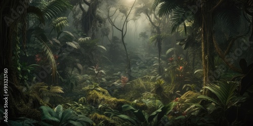 jungle forest nature wallpaper banner background.generative ai.