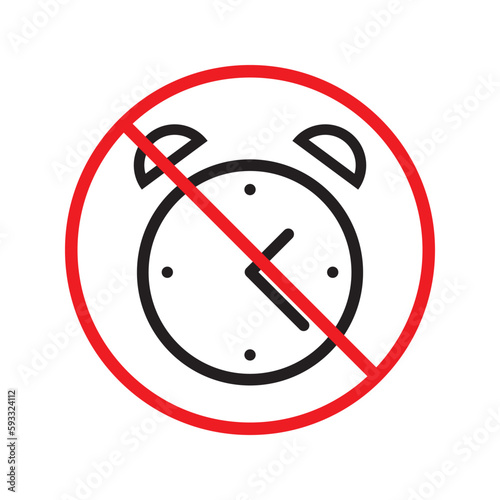Prohibited clock vector icon. No clock flat sign design. Forbidden clock icon. Warning, caution, attention, restriction, danger label ban symbol pictogram