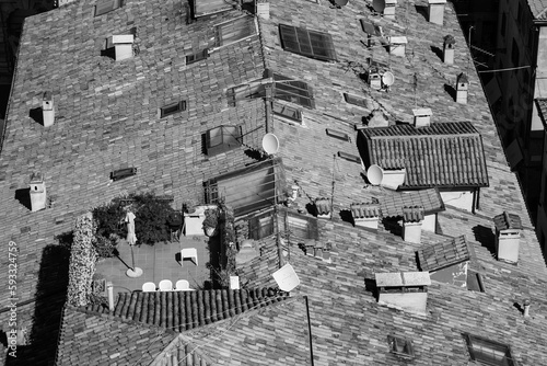 view to rooftop of historic houses from  Torre dei Lamberti in Verona photo