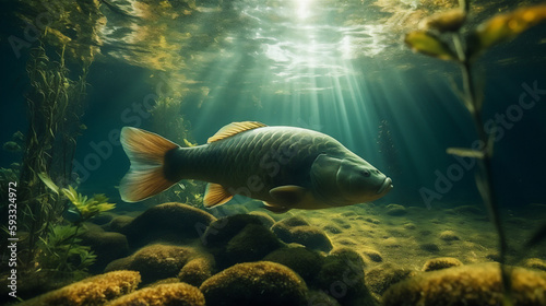 Karpfen Fisch unter Wasser, erstellt mit Generative AI Technologie