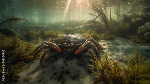 Krabbe unter Wasser, erstellt mit Generative AI Technologie © Christoph