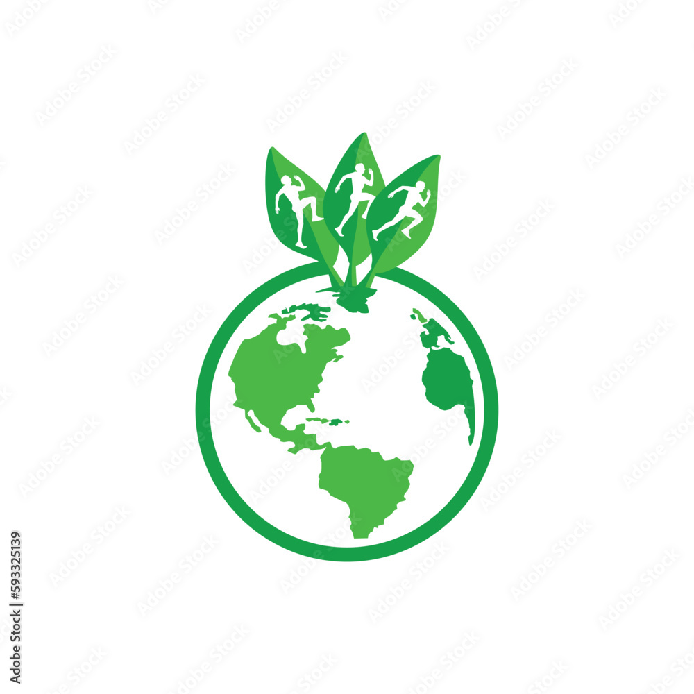 Ecology vector logo design template. Green globe and people icon.