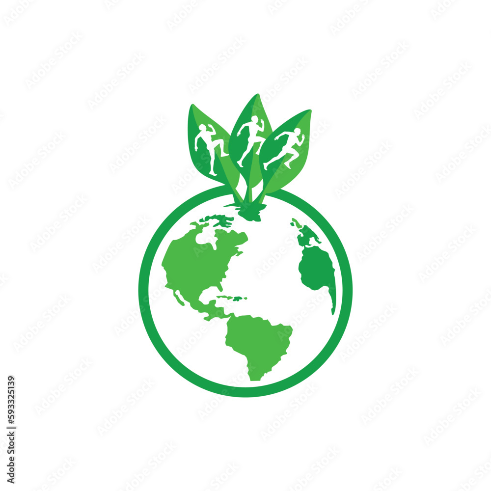 Ecology vector logo design template. Green globe and people icon. Ecology vector logo design template. Green globe and people icon.
