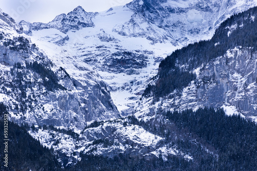 snow covered mountains in Grindelwald  Switzerland.