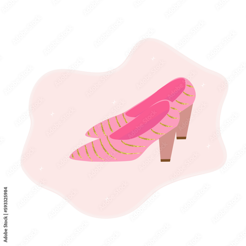 beautiful pink lady heels with gold stripes. Vector beautiful pink lady heels with gold stripes. Vector