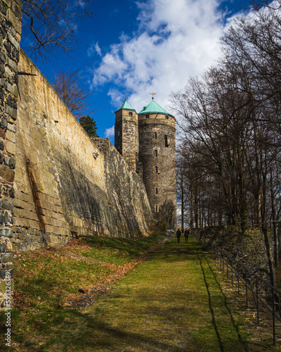 View to castle ruins in Stolpen town photo