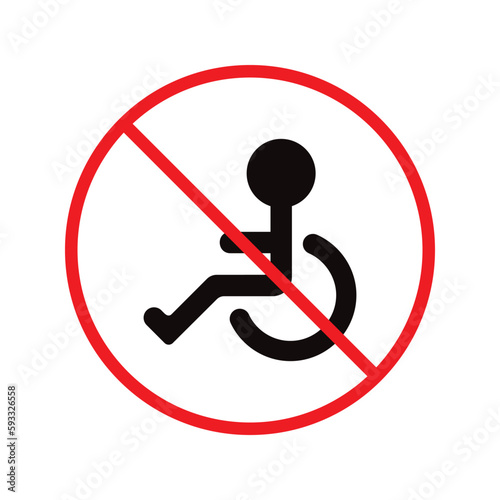 Forbidden disabled vector icon. Warning paralyzed flat sign design. Handicapped icon. Cripple sign. Invalid symbol. Prohibition icon. Paralyzed symbol pictogram