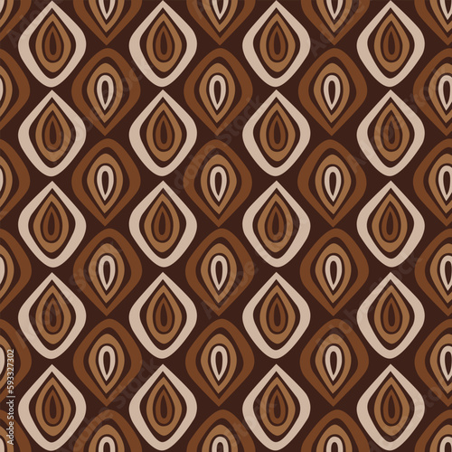 Abstract ethnic seamless pattern in African style in earth colors on dark background. Earth tone. Vector hand drawn doodle illustration