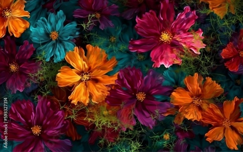 Abstract background of colorful flowers. Generative AI technology.