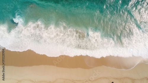 Beach and waves from top view Generative AI