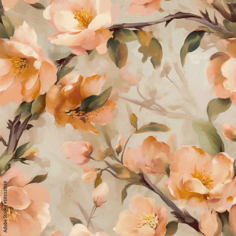 Peach Floral Seamless Pattern Generative AI