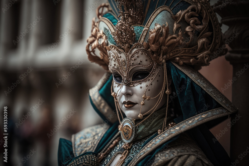 Fantasy luxury Colorful carnival masks at a traditional festival in Venice, Italy,generative ai.