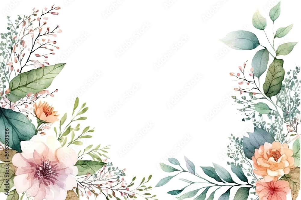Flowers Footer Border in Watercolor Style - Generative AI
