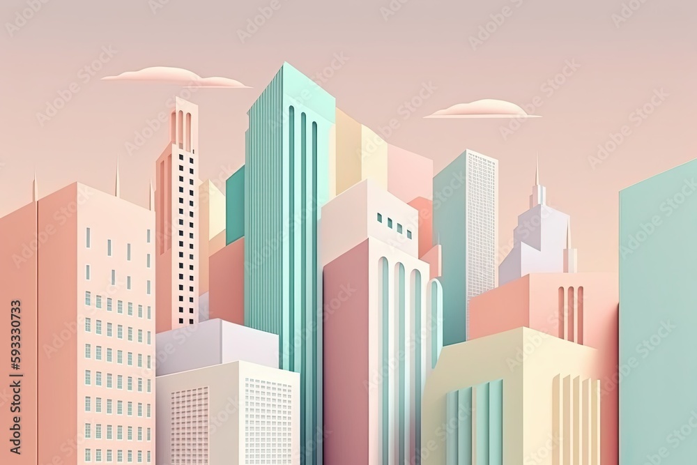 Clean, Minimal Buildings Illustration Style Design With Pastel Colors - Generative AI
