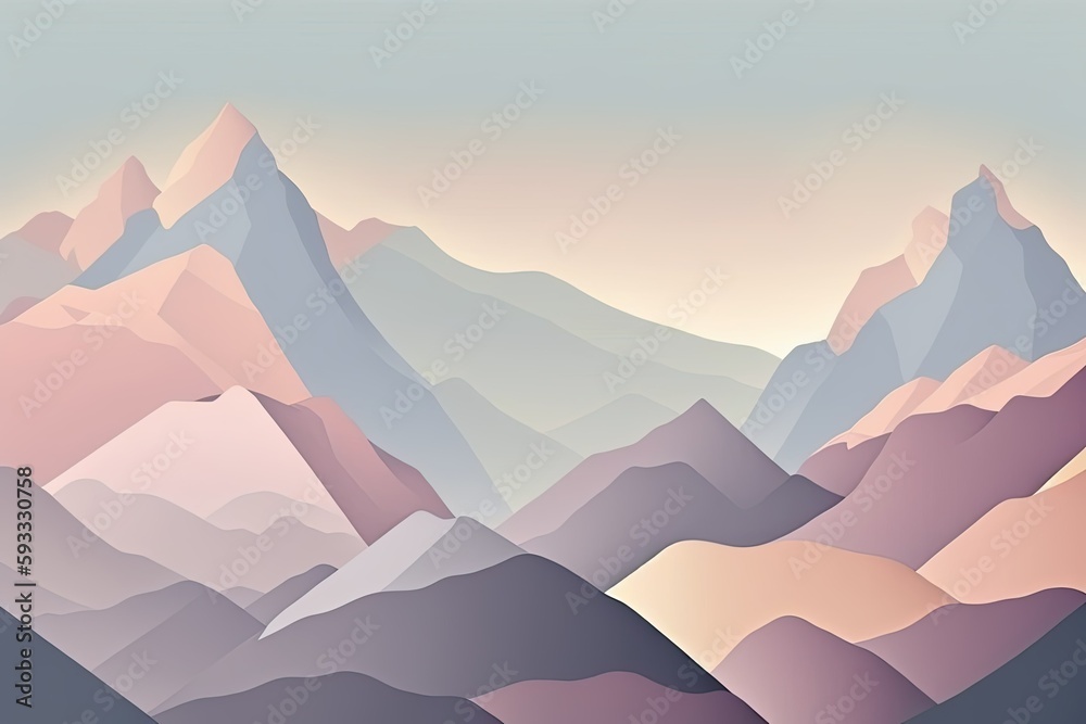 Clean, Minimal Mountains Illustration Style Design Pastel Colors - Generative AI
