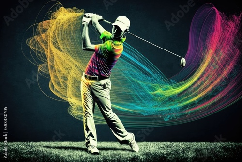 Golf Swing With Colorful Effects - Generative AI
 photo