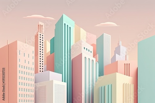 Clean  Minimal Buildings Illustration Style Design With Pastel Colors - Generative AI 