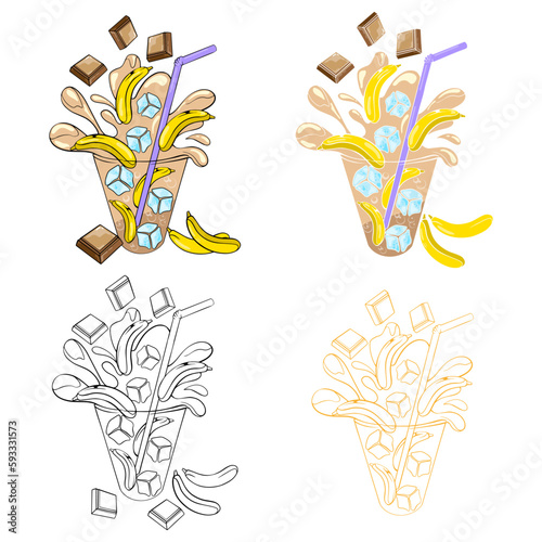 hand drawn contour set with banana shake 